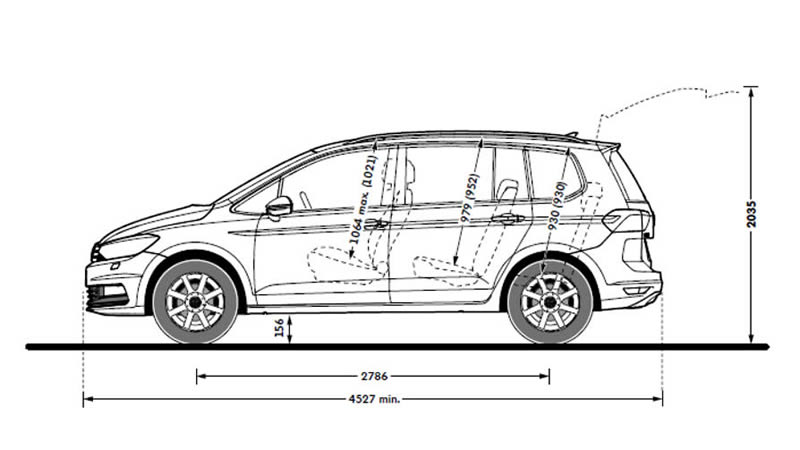 vw touran technické údaje boční pohled