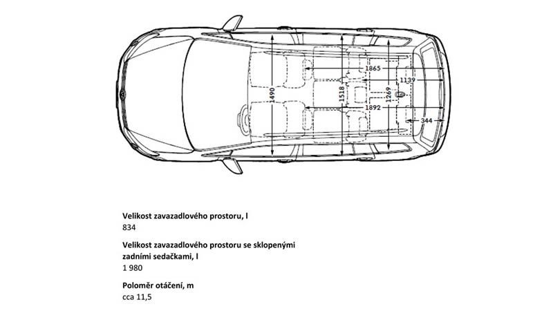 vw touran technické údaje pohled do interiéru