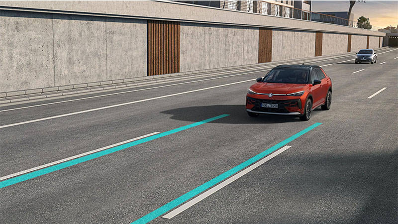 Volkswagen T-Roc - Asistent pro udržování vozu v jízdním pruhu Lane Assist Volkswagen T-Roc asistenční systémy